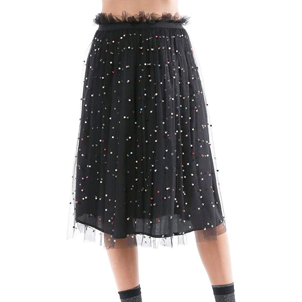 Re:named tulle midi skirt with pearl embellishment overlay